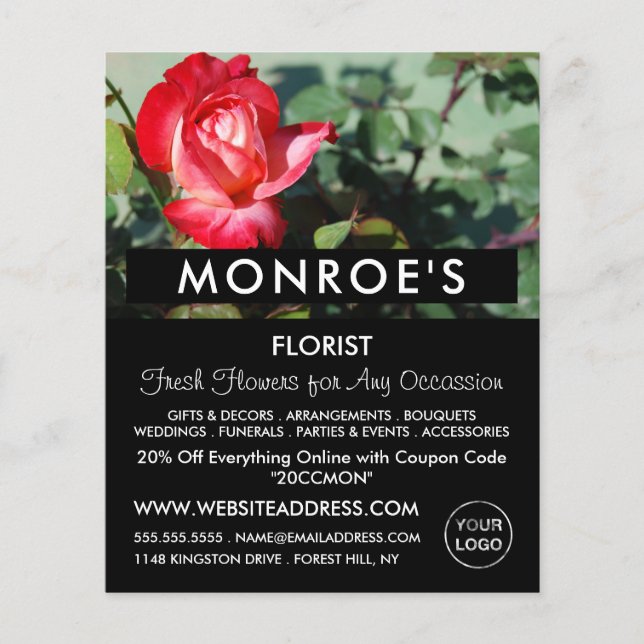 Red Rose, Florist, Floristry Advertising Flyer (Front)