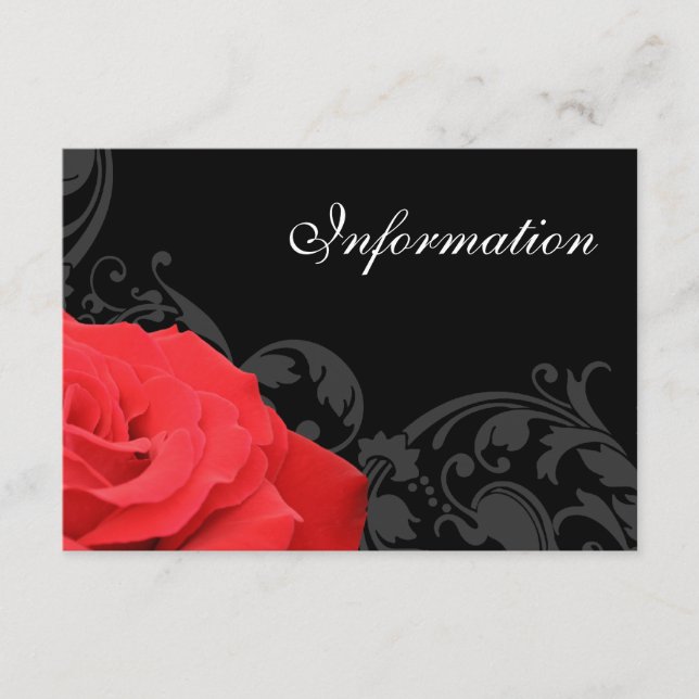 Red Rose Flourish Wedding Information Enclosure Card (Front)