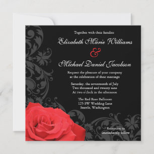 Red Rose Flourish Wedding Invitation