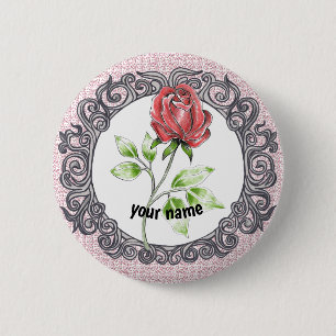 Red rose flower  6 cm round badge