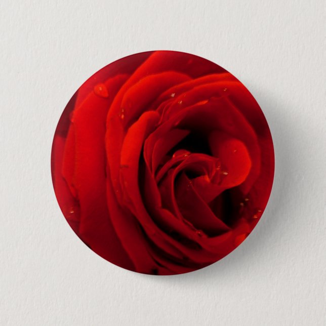Red rose flower 6 cm round badge (Front)