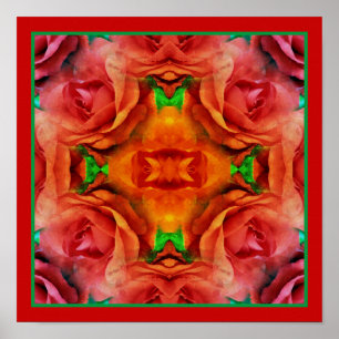 Red Rose Flower Abstract Nature Distressed Poster