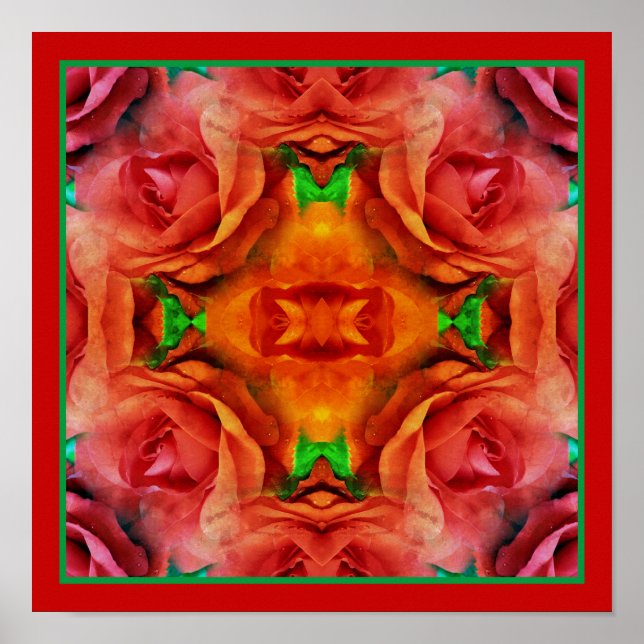 Red Rose Flower Abstract Nature Distressed Poster (Front)