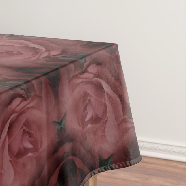 Red Rose Flower Abstract Nature Pattern Vintage Tablecloth (In Situ)