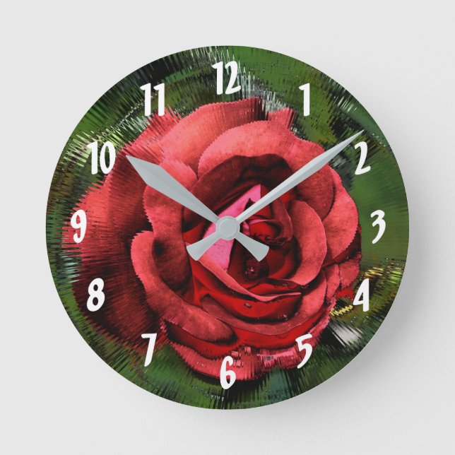 Red Rose Flower Art Round Clock (Front)