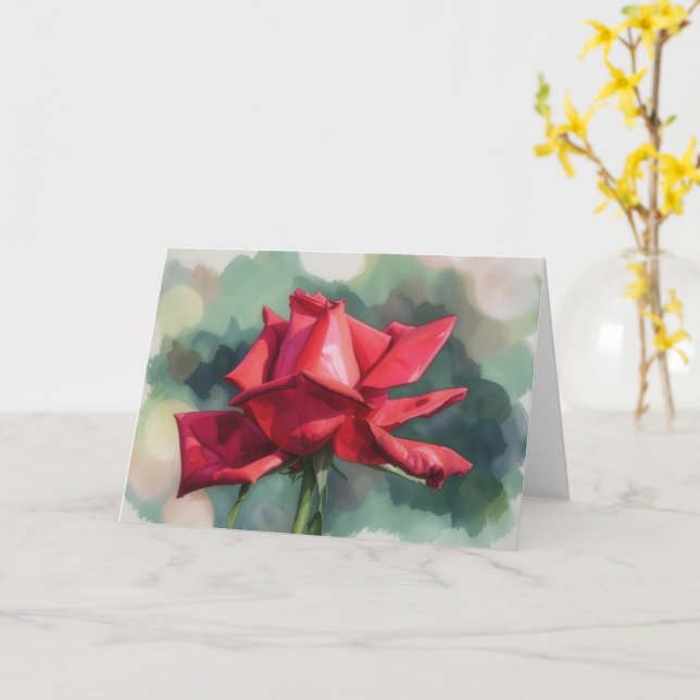 Red Rose Flower Floral Art Blank Note Card (Yellow Flower)