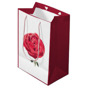 Red Rose Flower Floral Red Rose Medium Gift Bag