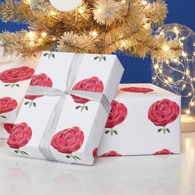 Red Rose Flower Floral Red Rose Wrapping Paper (Holidays)