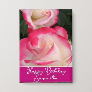 Red Rose Flower Floral Womans Name Birthday Badge