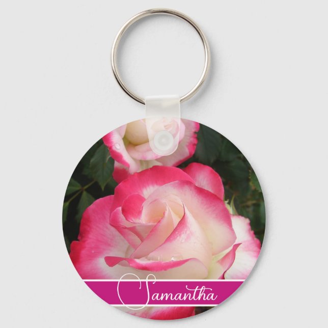 Red Rose Flower Floral Womans Name Key Ring (Front)