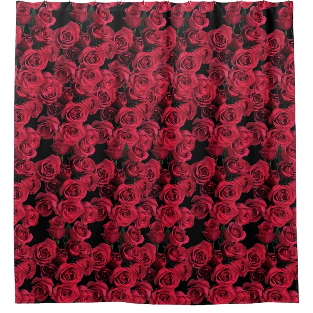 Red Rose Flower Garden Floral Shower Curtain (Front)