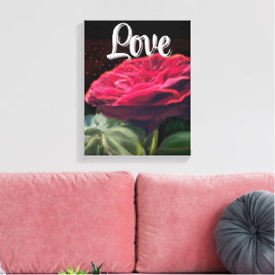 Red Rose Flower Green Black Art Floral Flowers  Canvas Print