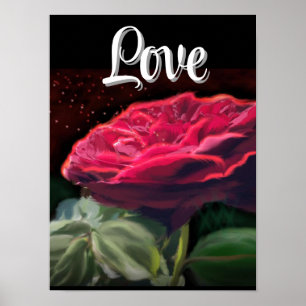 Red Rose Flower Green Black Art Floral Flowers  Poster