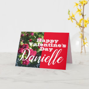 Red Rose Flower Happy Valentine's Day Womans Name Card