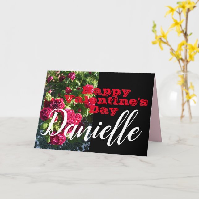 Red Rose Flower Happy Valentine's Day Womans Name Card (Yellow Flower)