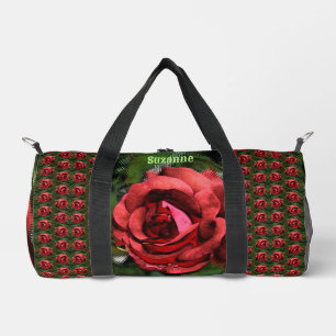 Red Rose Flower In Bloom Abstract Personalised Duffle Bag