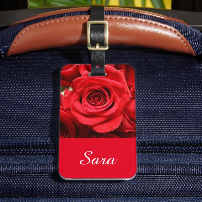 Red Rose Flower in Bloom Luggage Tag (Front Insitu 2)