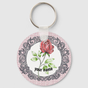Red rose flower  key ring