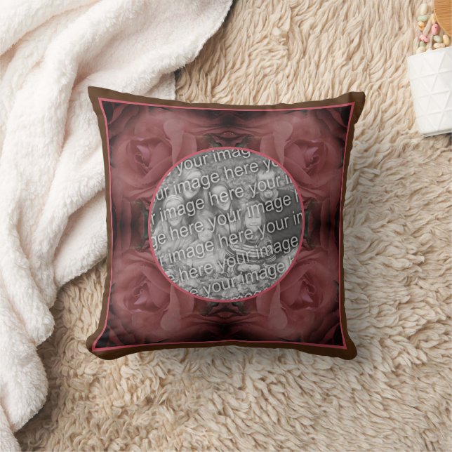 Red Rose Flower Nature Frame Add Your Photo  Cushion (Blanket)