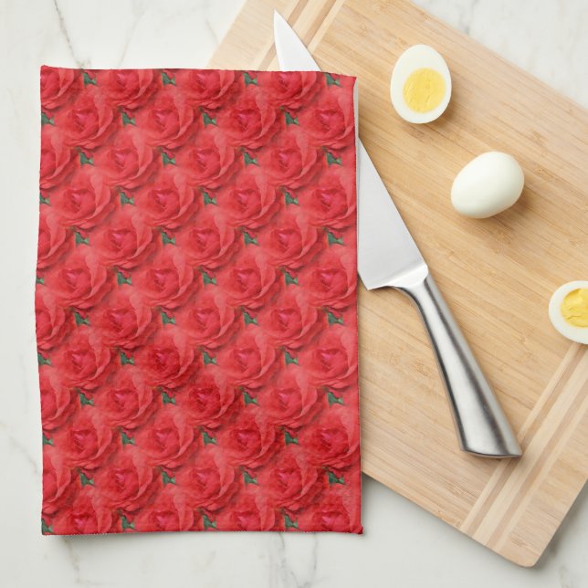 Red Rose Flower Nature Pattern      Tea Towel (Quarter Fold)