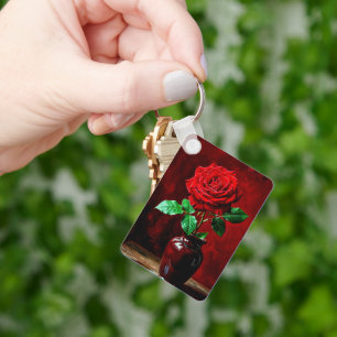 Red Rose Flower Painting  Key Ring