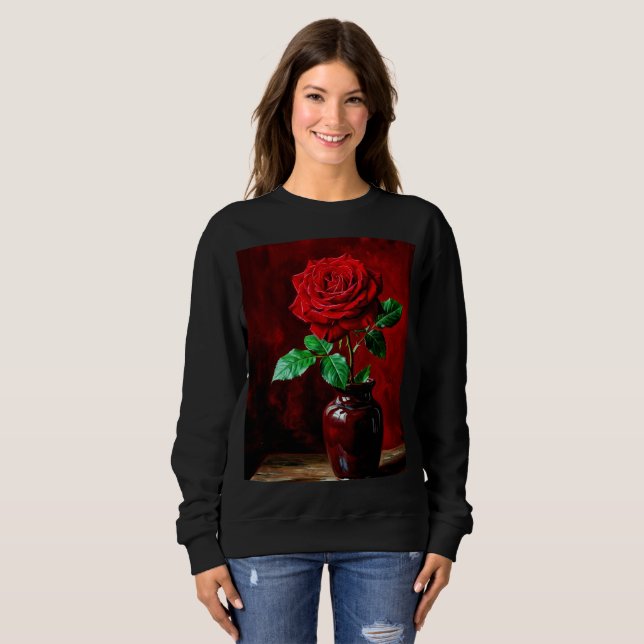 Red Rose Flower Painting  Sweatshirt (Front Full)