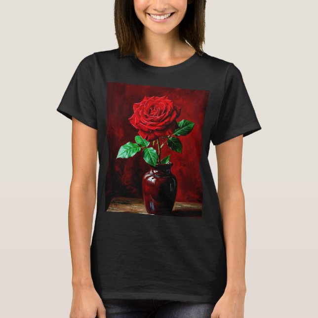 Red Rose Flower Painting  T-Shirt (Front)