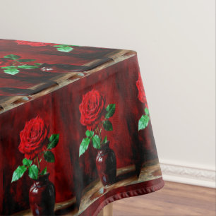 Red Rose Flower Painting Tablecloth