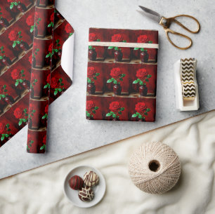 Red Rose Flower Painting Wrapping Paper