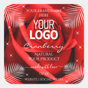 Red Rose Flower Palm Leaves Product Labels Logo