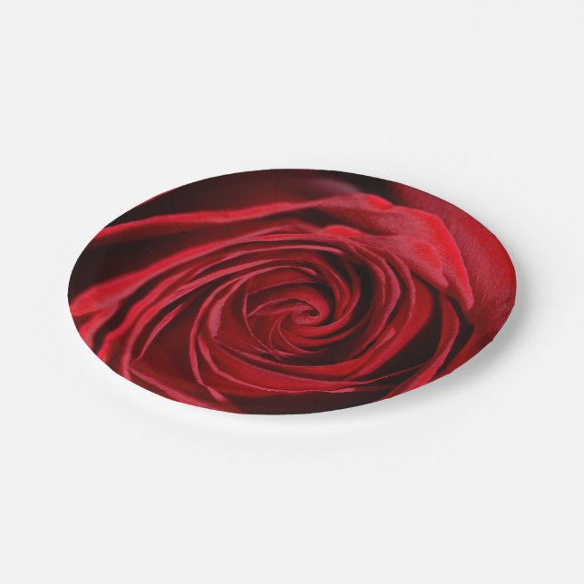 Red Rose Flower Paper Plates (Angled)