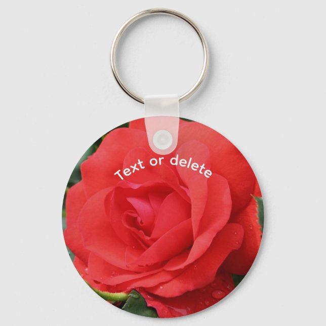 Red Rose Flower Personalised Key Ring (Front)