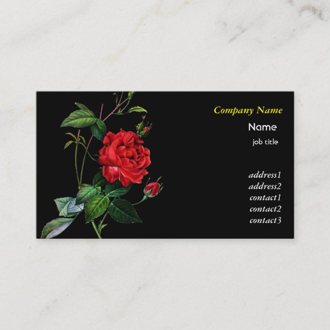 Red Rose flower, Pierre Joseph Redouté Business Card (Front)