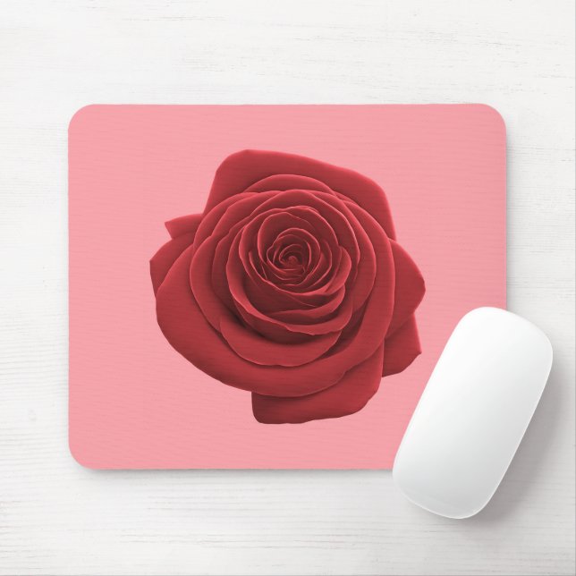 Red Rose Flower Printed on Mouse Pad (With Mouse)