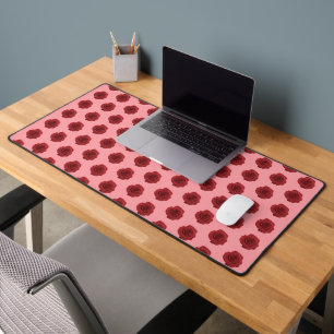 Red Rose Flower Seamless Pattern on Desk Mat