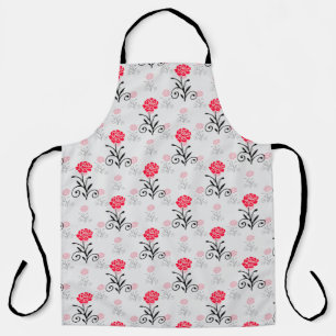 Red Rose Flower Stalk Pattern Design Apron