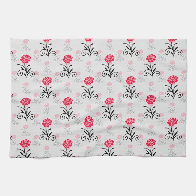Red Rose Flower Stalk Pattern Design  Tea Towel (Horizontal)
