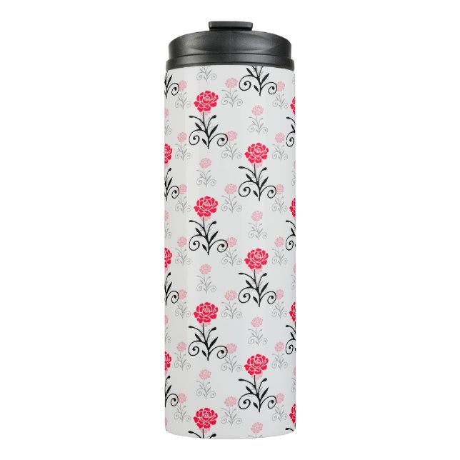 Red Rose Flower Stalk Pattern Design  Thermal Tumbler (Front)