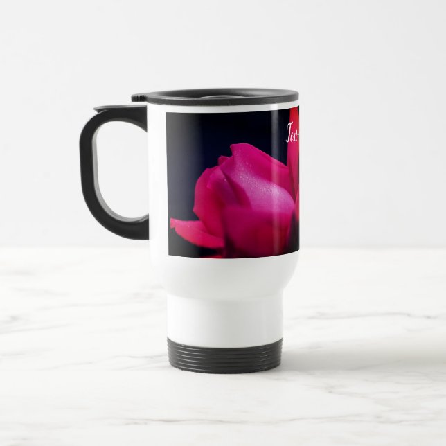 Red Rose Flower Up Close Personalised  Travel Mug (Left)