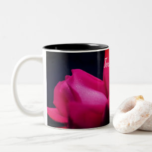 Red Rose Flower Up Close Personalised Two-Tone Coffee Mug