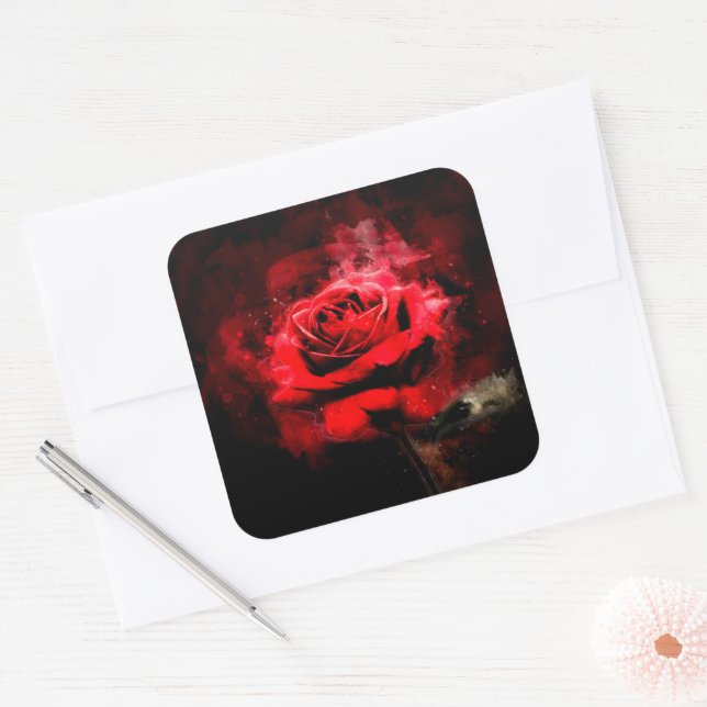Red Rose flower watercolor - bb Square Sticker (Envelope)