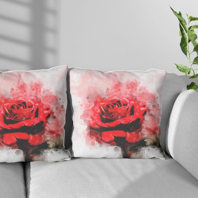 Red Rose flower watercolor - wb Cushion (Creator Uploaded)