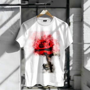 Red Rose flower watercolor - wb T-Shirt