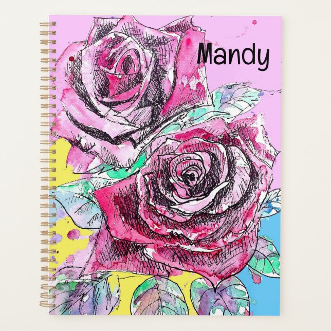 Red Rose Flower Watercolour Colorful Art Planner (Front)