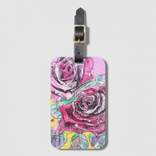 Red Rose Flower Watercolour Colourful Art Luggage Tag