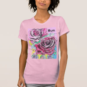 Red Rose Flower Watercolour Colourful Hot Pink Art T-Shirt