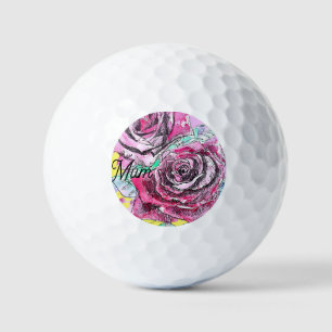 Red Rose Flower Watercolour Pink Colourful Mum Art Golf Balls