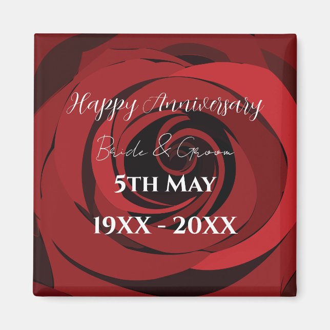 Red Rose Flower Wedding Anniversary Magnet (Front)