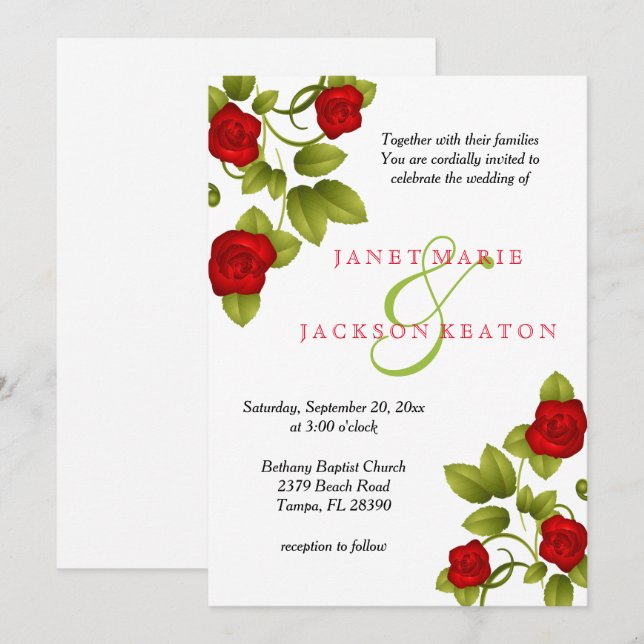 Red Rose Flower Wedding Invitation (Front/Back)