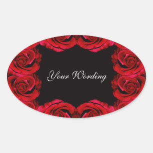 Red rose flower wedding oval sticker
